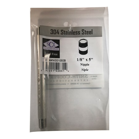 Smith-Cooper Smith-Cooper 1/8 in. MPT Stainless Steel 5 in. L Nipple S8344NI001050B